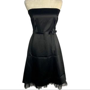 Vintage 90s Laundry Strapless Dress 4 Black Satin
